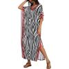 image:imageCHICGAL Kaftan Dresses for Women Oversized Long Batwing Sleeve Caftan V Neck Beach Cover Ups Summer Maxi Dress 2026Black White Stripes