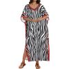 image:imageCHICGAL Kaftan Dresses for Women Oversized Long Batwing Sleeve Caftan V Neck Beach Cover Ups Summer Maxi Dress 2026Black White Stripes