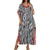 image:imageCHICGAL Kaftan Dresses for Women Oversized Long Batwing Sleeve Caftan V Neck Beach Cover Ups Summer Maxi Dress 2026Black White Stripes