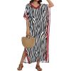 image:imageCHICGAL Kaftan Dresses for Women Oversized Long Batwing Sleeve Caftan V Neck Beach Cover Ups Summer Maxi Dress 2026Black White Stripes
