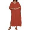 image:imageCHICGAL Kaftan Dresses for Women Oversized Long Batwing Sleeve Caftan V Neck Beach Cover Ups Summer Maxi Dress 2026Dull Orange