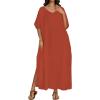 image:imageCHICGAL Kaftan Dresses for Women Oversized Long Batwing Sleeve Caftan V Neck Beach Cover Ups Summer Maxi Dress 2026Dull Orange