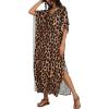 image:imageCHICGAL Kaftan Dresses for Women Oversized Long Batwing Sleeve Caftan V Neck Beach Cover Ups Summer Maxi Dress 2026Leopard Print