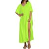 image:imageCHICGAL Kaftan Dresses for Women Oversized Long Batwing Sleeve Caftan V Neck Beach Cover Ups Summer Maxi Dress 2026Neon Green