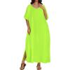 image:imageCHICGAL Kaftan Dresses for Women Oversized Long Batwing Sleeve Caftan V Neck Beach Cover Ups Summer Maxi Dress 2026Neon Green