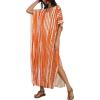 image:imageCHICGAL Kaftan Dresses for Women Oversized Long Batwing Sleeve Caftan V Neck Beach Cover Ups Summer Maxi Dress 2026Orange White Stripes