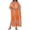 image:imageCHICGAL Kaftan Dresses for Women Oversized Long Batwing Sleeve Caftan V Neck Beach Cover Ups Summer Maxi Dress 2026Orange White Stripes