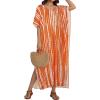 image:imageCHICGAL Kaftan Dresses for Women Oversized Long Batwing Sleeve Caftan V Neck Beach Cover Ups Summer Maxi Dress 2026Orange White Stripes