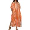 image:imageCHICGAL Kaftan Dresses for Women Oversized Long Batwing Sleeve Caftan V Neck Beach Cover Ups Summer Maxi Dress 2026Orange White Stripes