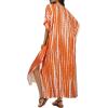 image:imageCHICGAL Kaftan Dresses for Women Oversized Long Batwing Sleeve Caftan V Neck Beach Cover Ups Summer Maxi Dress 2026Orange White Stripes