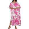 image:imageCHICGAL Kaftan Dresses for Women Oversized Long Batwing Sleeve Caftan V Neck Beach Cover Ups Summer Maxi Dress 2026Pink White Flowers