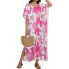 image:imageCHICGAL Kaftan Dresses for Women Oversized Long Batwing Sleeve Caftan V Neck Beach Cover Ups Summer Maxi Dress 2026Pink White Flowers