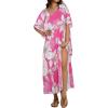 image:imageCHICGAL Kaftan Dresses for Women Oversized Long Batwing Sleeve Caftan V Neck Beach Cover Ups Summer Maxi Dress 2026Pink White Flowers