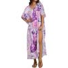 image:imageCHICGAL Kaftan Dresses for Women Oversized Long Batwing Sleeve Caftan V Neck Beach Cover Ups Summer Maxi Dress 2026Purple Abstract