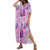 image:imageCHICGAL Kaftan Dresses for Women Oversized Long Batwing Sleeve Caftan V Neck Beach Cover Ups Summer Maxi Dress 2026Purple Abstract