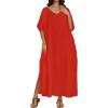 image:imageCHICGAL Kaftan Dresses for Women Oversized Long Batwing Sleeve Caftan V Neck Beach Cover Ups Summer Maxi Dress 2026Red