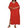 image:imageCHICGAL Kaftan Dresses for Women Oversized Long Batwing Sleeve Caftan V Neck Beach Cover Ups Summer Maxi Dress 2026Red