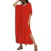 image:imageCHICGAL Kaftan Dresses for Women Oversized Long Batwing Sleeve Caftan V Neck Beach Cover Ups Summer Maxi Dress 2026Red