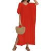 image:imageCHICGAL Kaftan Dresses for Women Oversized Long Batwing Sleeve Caftan V Neck Beach Cover Ups Summer Maxi Dress 2026Red