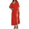 image:imageCHICGAL Kaftan Dresses for Women Oversized Long Batwing Sleeve Caftan V Neck Beach Cover Ups Summer Maxi Dress 2026Red