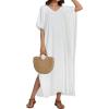 image:imageCHICGAL Kaftan Dresses for Women Oversized Long Batwing Sleeve Caftan V Neck Beach Cover Ups Summer Maxi Dress 2026White