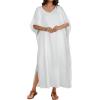 image:imageCHICGAL Kaftan Dresses for Women Oversized Long Batwing Sleeve Caftan V Neck Beach Cover Ups Summer Maxi Dress 2026White