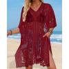 image:imageWomens Lace Bathing Suit Cover Up V Neck Beach Coverup Summer Swim Coverups Loose Bikini Beach Dress 2026Deep Red