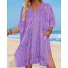 image:imageWomens Lace Bathing Suit Cover Up V Neck Beach Coverup Summer Swim Coverups Loose Bikini Beach Dress 2026Light Purple