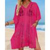 image:imageWomens Lace Bathing Suit Cover Up V Neck Beach Coverup Summer Swim Coverups Loose Bikini Beach Dress 2026Pink