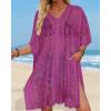 image:imageWomens Lace Bathing Suit Cover Up V Neck Beach Coverup Summer Swim Coverups Loose Bikini Beach Dress 2026Rose Red