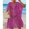 image:imageWomens Lace Bathing Suit Cover Up V Neck Beach Coverup Summer Swim Coverups Loose Bikini Beach Dress 2026Rose Red