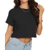 image:imageWomens Summer Crop Tops Short Sleeve Round Neck TShirts Loose Fit Casual Blouse 2026Ablack