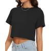 image:imageWomens Summer Crop Tops Short Sleeve Round Neck TShirts Loose Fit Casual Blouse 2026Ablack