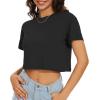 image:imageWomens Summer Crop Tops Short Sleeve Round Neck TShirts Loose Fit Casual Blouse 2026Ablack