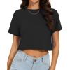 image:imageWomens Summer Crop Tops Short Sleeve Round Neck TShirts Loose Fit Casual Blouse 2026Ablack