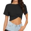 image:imageWomens Summer Crop Tops Short Sleeve Round Neck TShirts Loose Fit Casual Blouse 2026Ablack