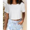 image:imageWomens Summer Crop Tops Short Sleeve Round Neck TShirts Loose Fit Casual Blouse 2026Awhite