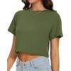 image:imageWomens Summer Crop Tops Short Sleeve Round Neck TShirts Loose Fit Casual Blouse 2026B Army Green