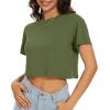 image:imageWomens Summer Crop Tops Short Sleeve Round Neck TShirts Loose Fit Casual Blouse 2026B Army Green