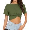 image:imageWomens Summer Crop Tops Short Sleeve Round Neck TShirts Loose Fit Casual Blouse 2026B Army Green