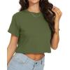 image:imageWomens Summer Crop Tops Short Sleeve Round Neck TShirts Loose Fit Casual Blouse 2026B Army Green