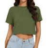 image:imageWomens Summer Crop Tops Short Sleeve Round Neck TShirts Loose Fit Casual Blouse 2026B Army Green