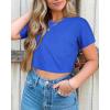 image:imageWomens Summer Crop Tops Short Sleeve Round Neck TShirts Loose Fit Casual Blouse 2026B Blue