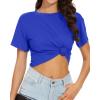 image:imageWomens Summer Crop Tops Short Sleeve Round Neck TShirts Loose Fit Casual Blouse 2026B Blue