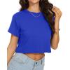 image:imageWomens Summer Crop Tops Short Sleeve Round Neck TShirts Loose Fit Casual Blouse 2026B Blue