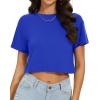 image:imageWomens Summer Crop Tops Short Sleeve Round Neck TShirts Loose Fit Casual Blouse 2026B Blue