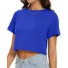 image:imageWomens Summer Crop Tops Short Sleeve Round Neck TShirts Loose Fit Casual Blouse 2026B Blue