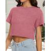 image:imageWomens Summer Crop Tops Short Sleeve Round Neck TShirts Loose Fit Casual Blouse 2026B Brick Red