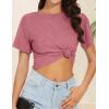 image:imageWomens Summer Crop Tops Short Sleeve Round Neck TShirts Loose Fit Casual Blouse 2026B Brick Red