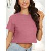 image:imageWomens Summer Crop Tops Short Sleeve Round Neck TShirts Loose Fit Casual Blouse 2026B Brick Red